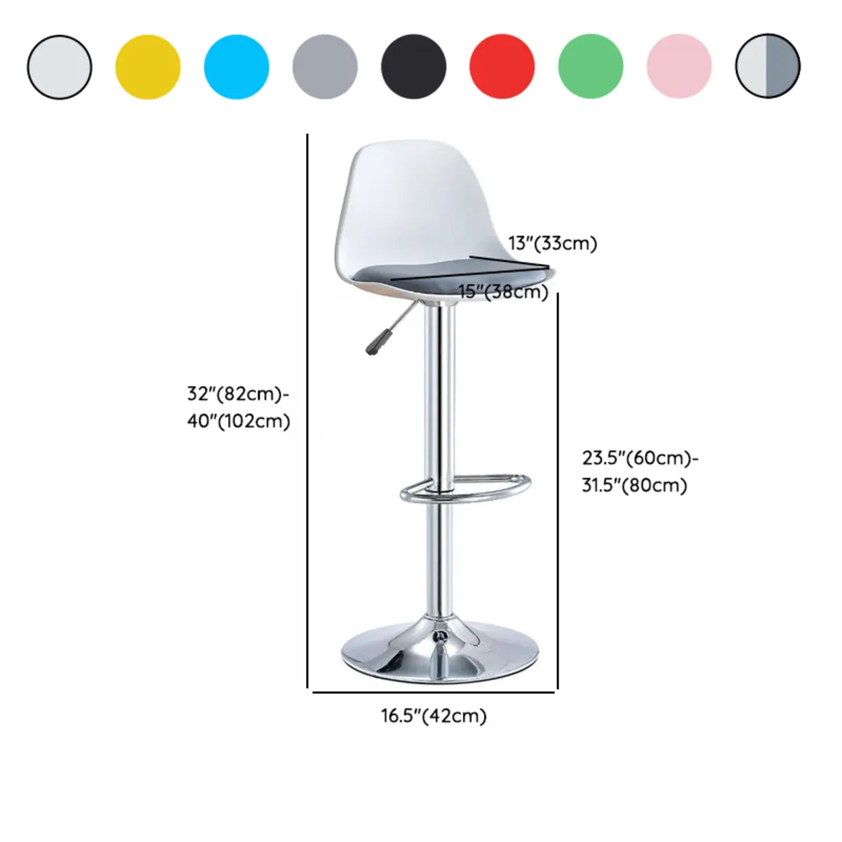 Silver Base Round Metal Adjustable Swivel Bar Stool 