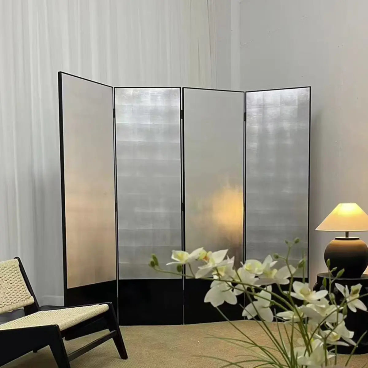 Silver Foldable Alloy Privacy Freestanding Room Divider Image - 7