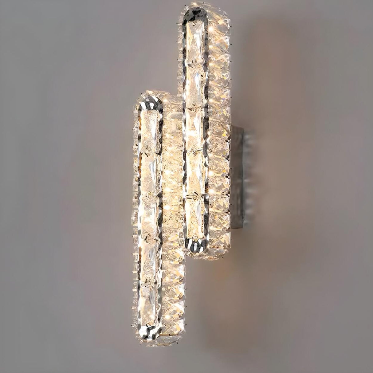 Silver Geometric Clear Crystal Modern Wall Sconce Image - 10