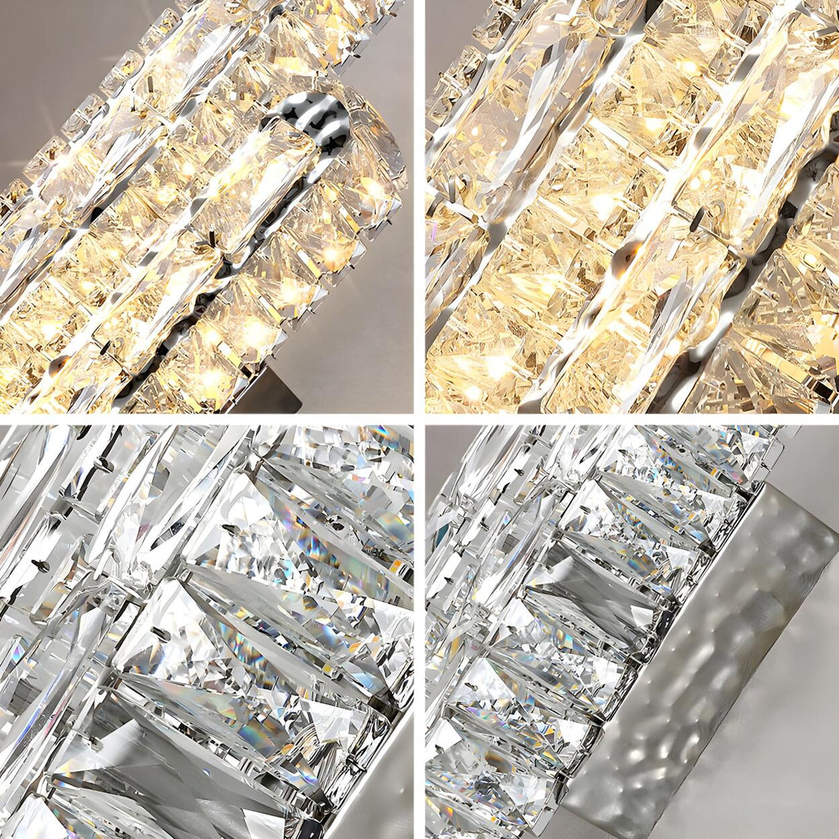 Silver Geometric Clear Crystal Modern Wall Sconce Image - 15