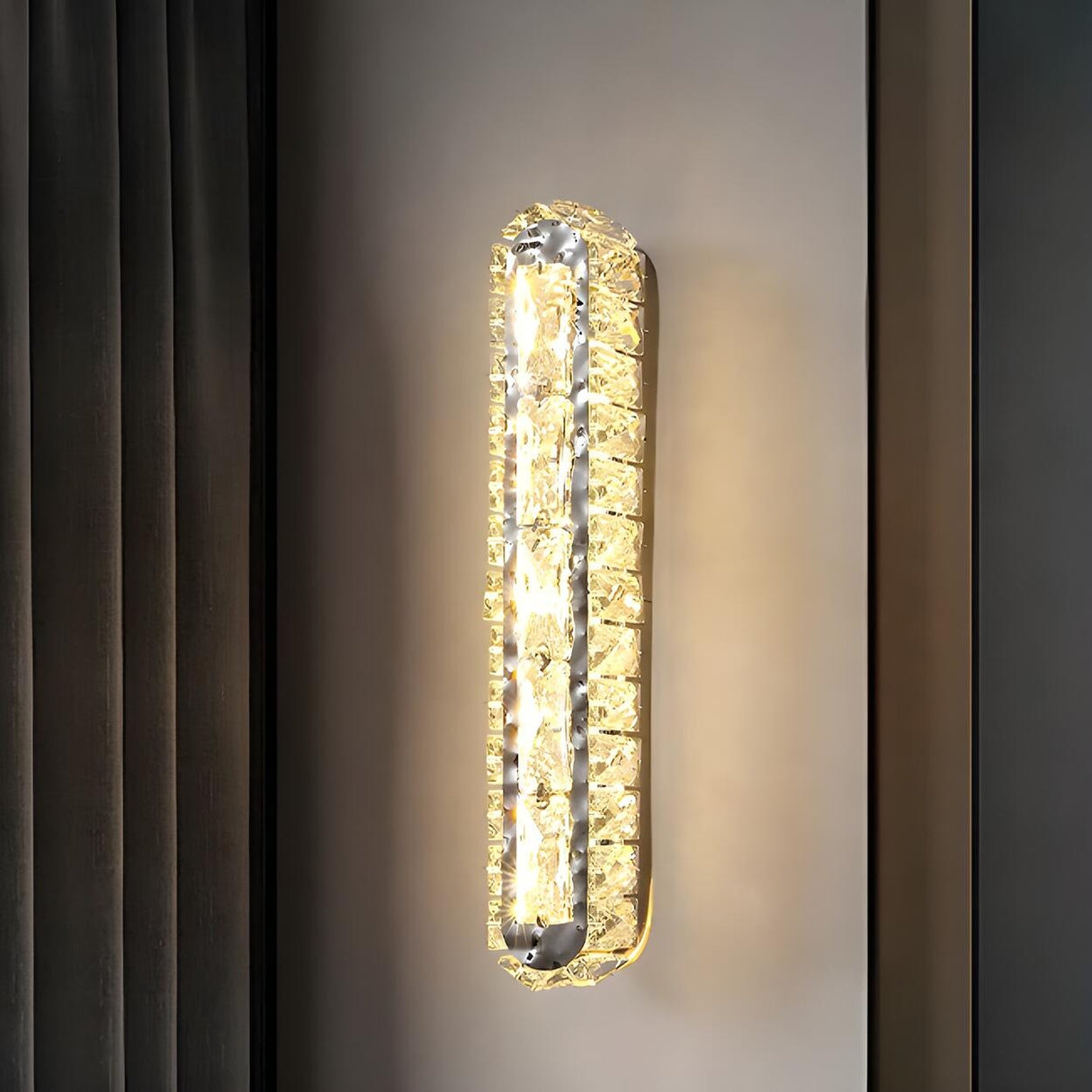 Silver Geometric Clear Crystal Modern Wall Sconce Image - 2