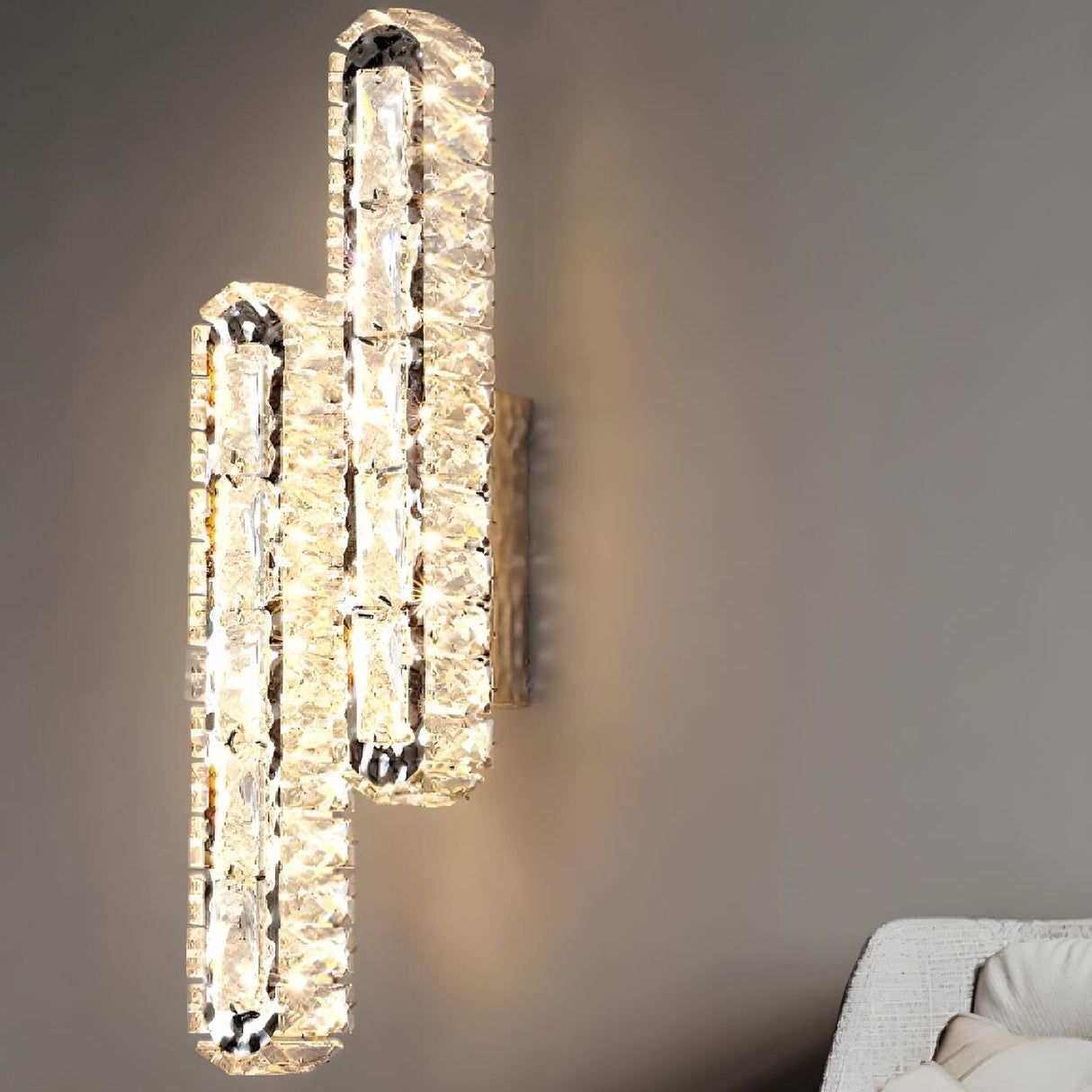 Silver Geometric Clear Crystal Modern Wall Sconce Image - 3