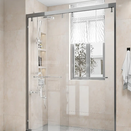 Silver Hardware Sliding Glass Shower Door with Handle Image - 1