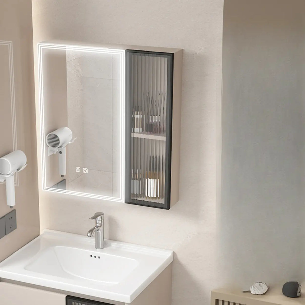 Silver Large Storage Frameless Mirror Medicine Cabinet Image - 11