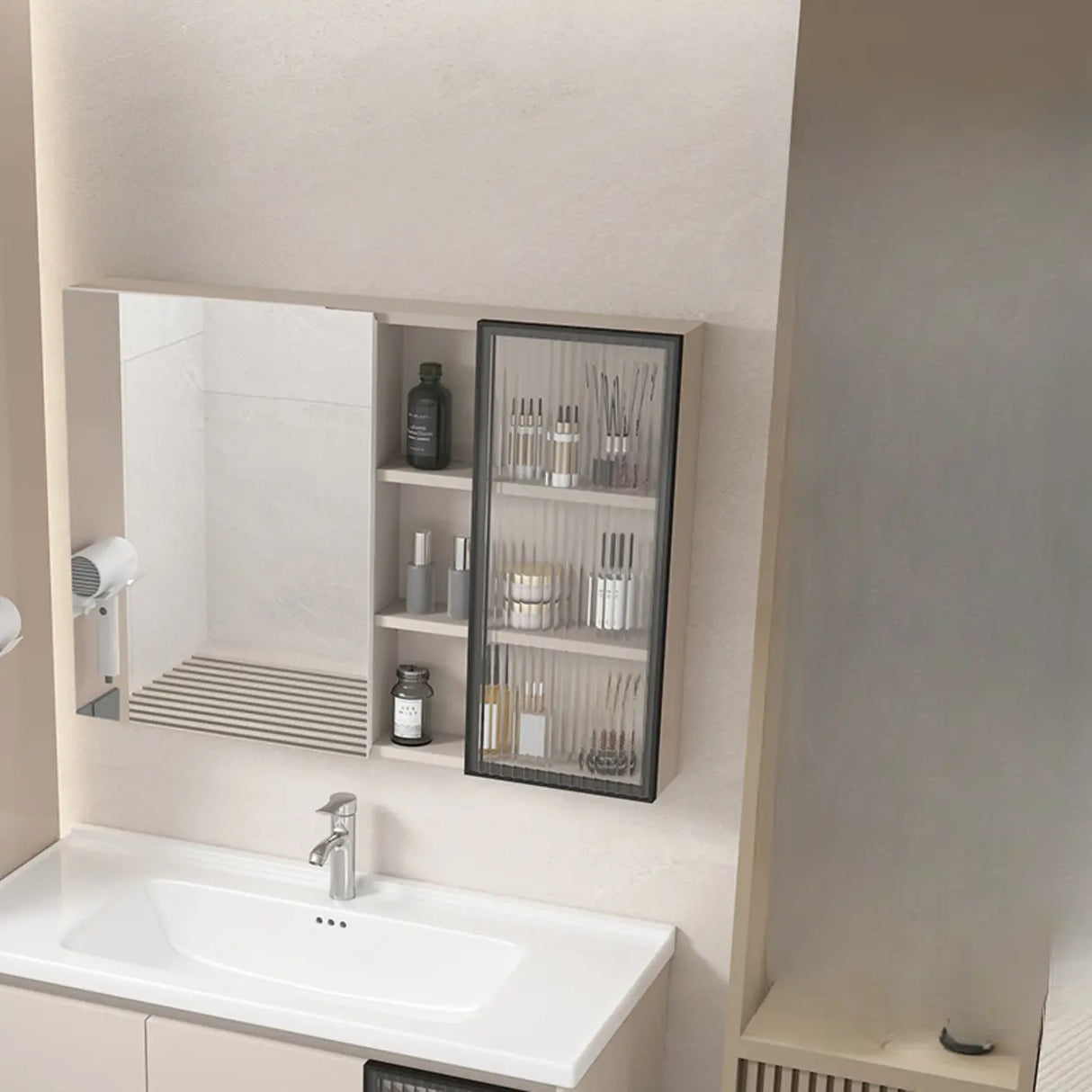 Silver Large Storage Frameless Mirror Medicine Cabinet Image - 12