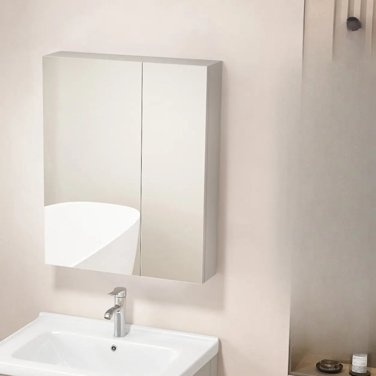 Silver Large Storage Frameless Mirror Medicine Cabinet Image - 2