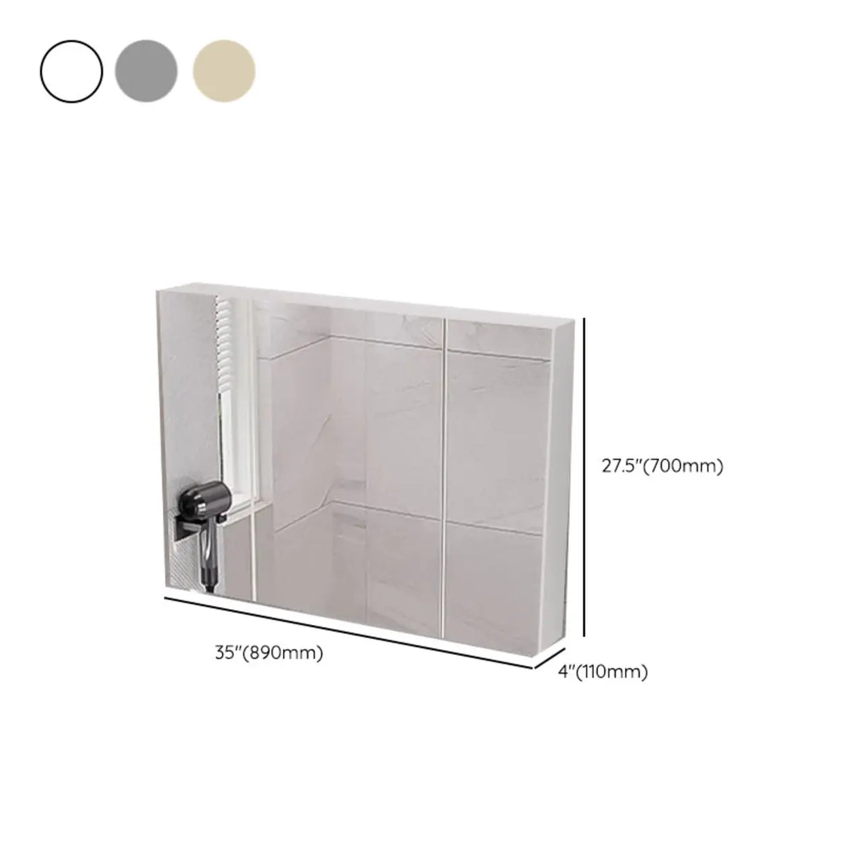 Silver Large Storage Frameless Mirror Medicine Cabinet Image - 35