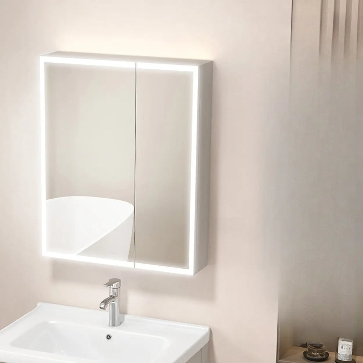 Silver Large Storage Frameless Mirror Medicine Cabinet Image - 4