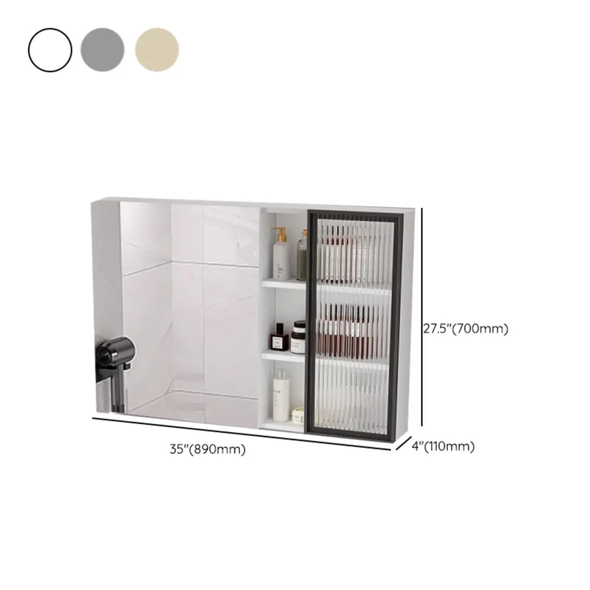 Silver Large Storage Frameless Mirror Medicine Cabinet Image - 38