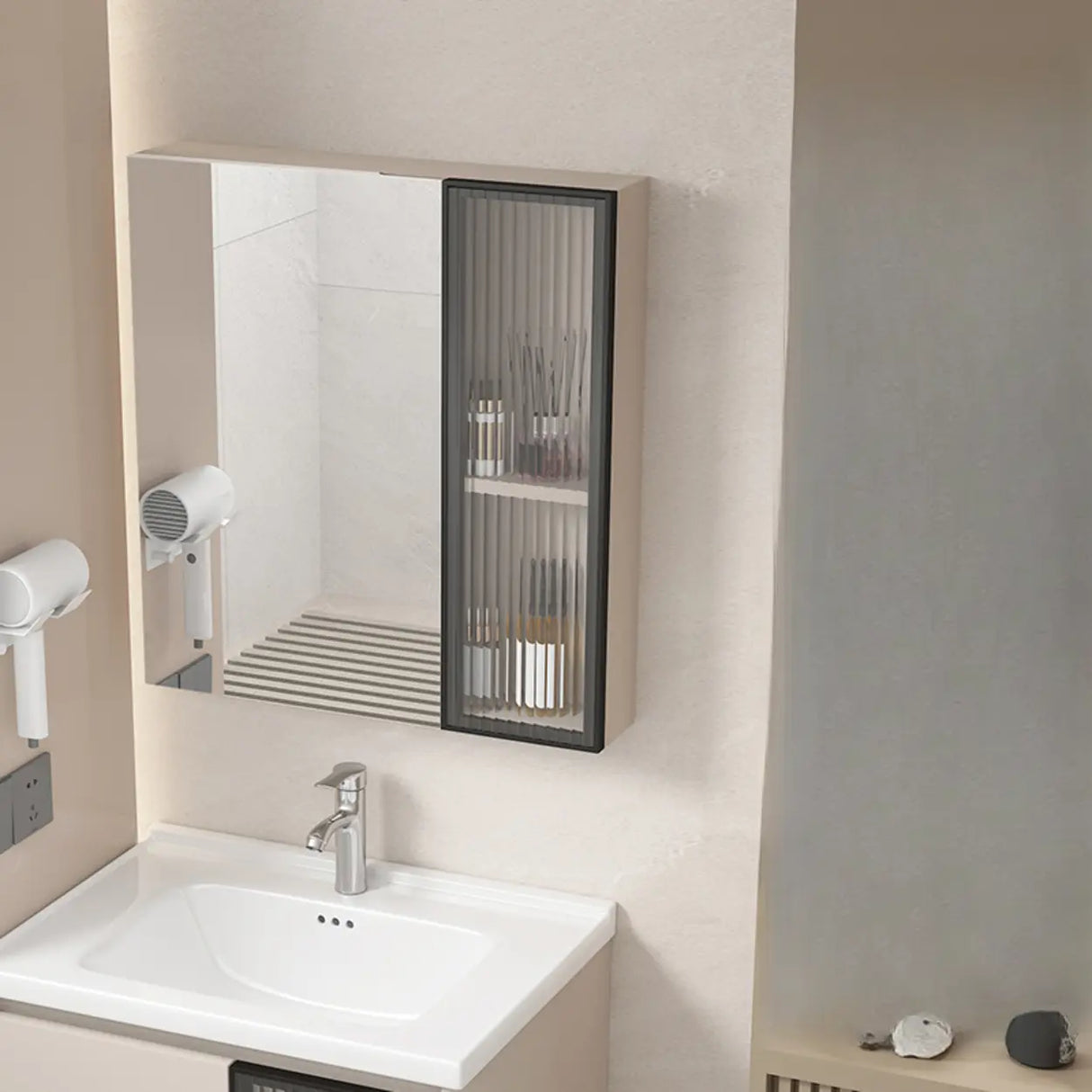 Silver Large Storage Frameless Mirror Medicine Cabinet Image - 9