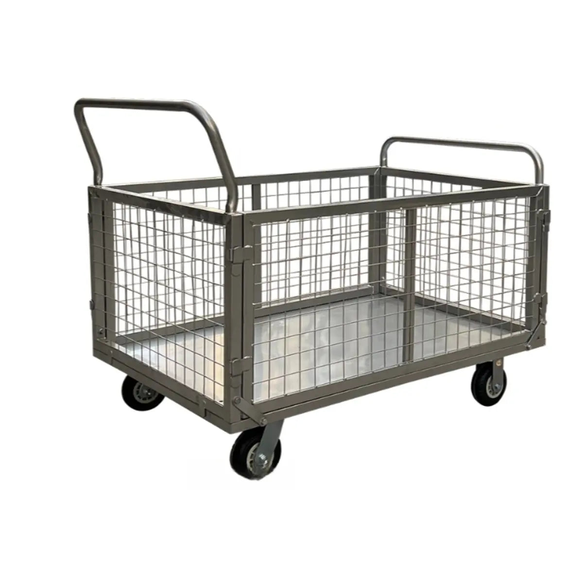 Silver Metal Mesh Handle Utility Cart with Casters Image - 1