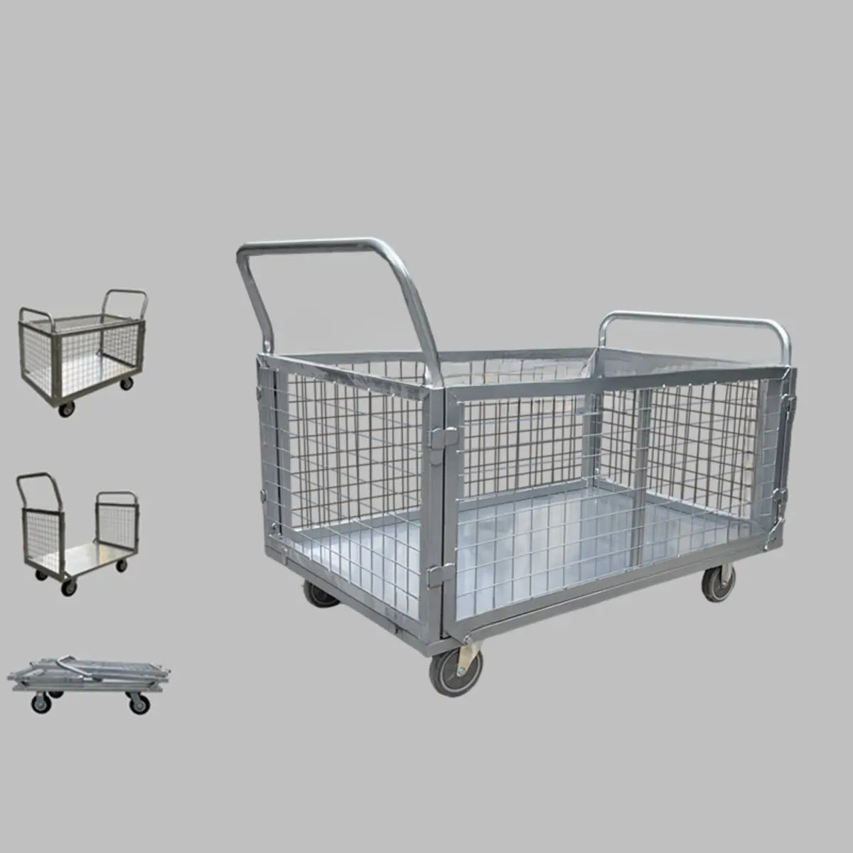 Silver Metal Mesh Handle Utility Cart with Casters Image - 11