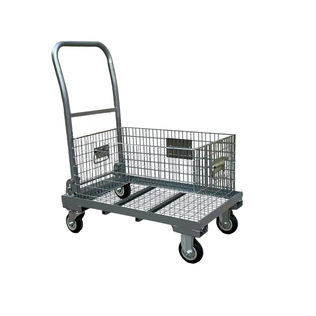 Silver Metal Mesh Handle Utility Cart with Casters Image - 2