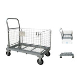 Silver Metal Mesh Handle Utility Cart with Casters Image - 3