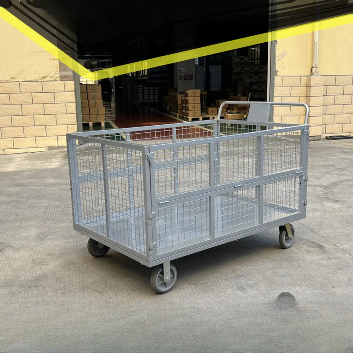 Silver Metal Mesh Handle Utility Cart with Casters Image - 4