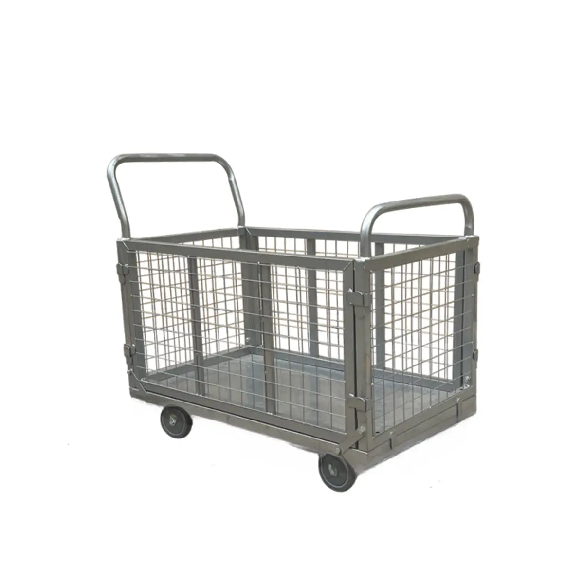 Silver Metal Mesh Handle Utility Cart with Casters Image - 5