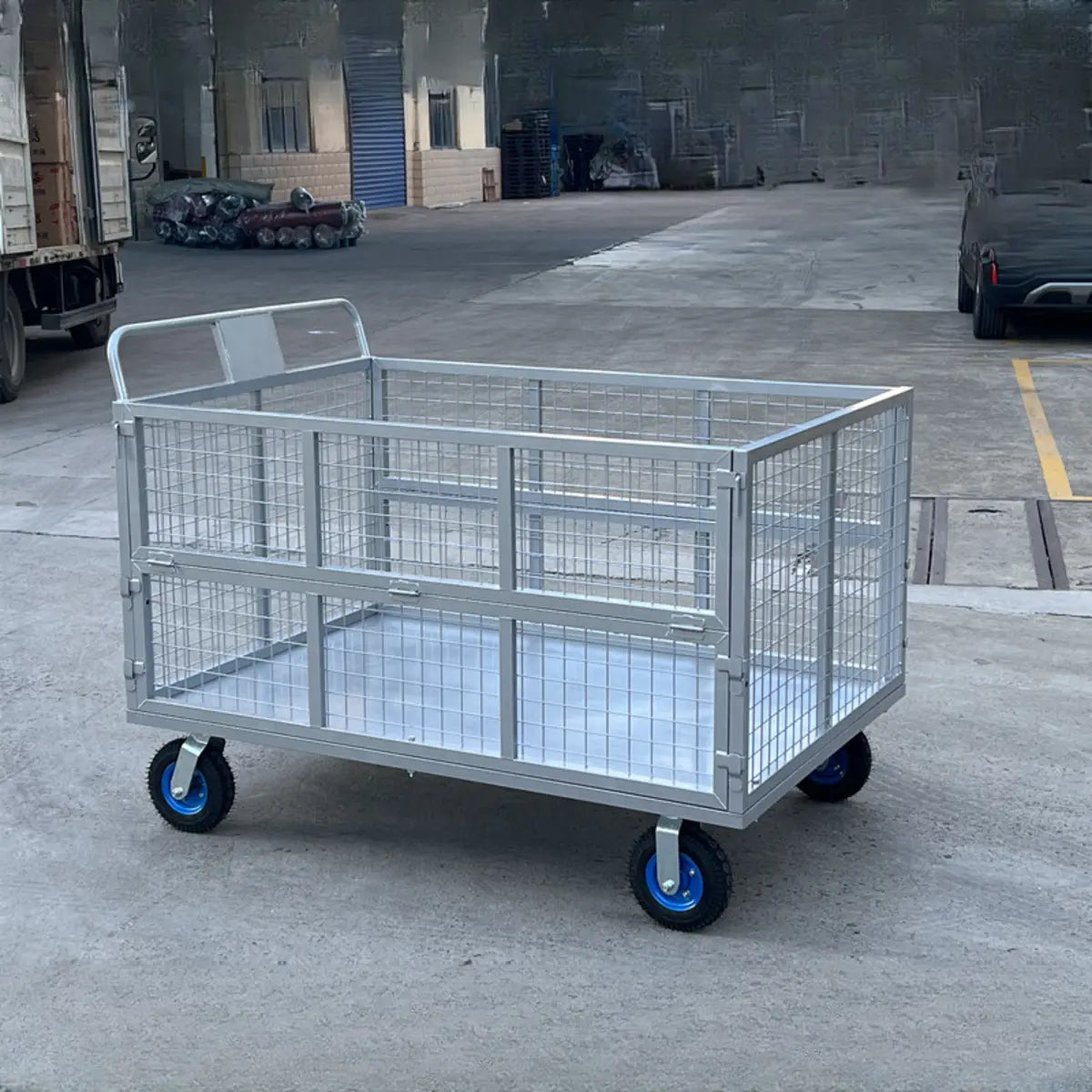 Silver Metal Mesh Handle Utility Cart with Casters Image - 6