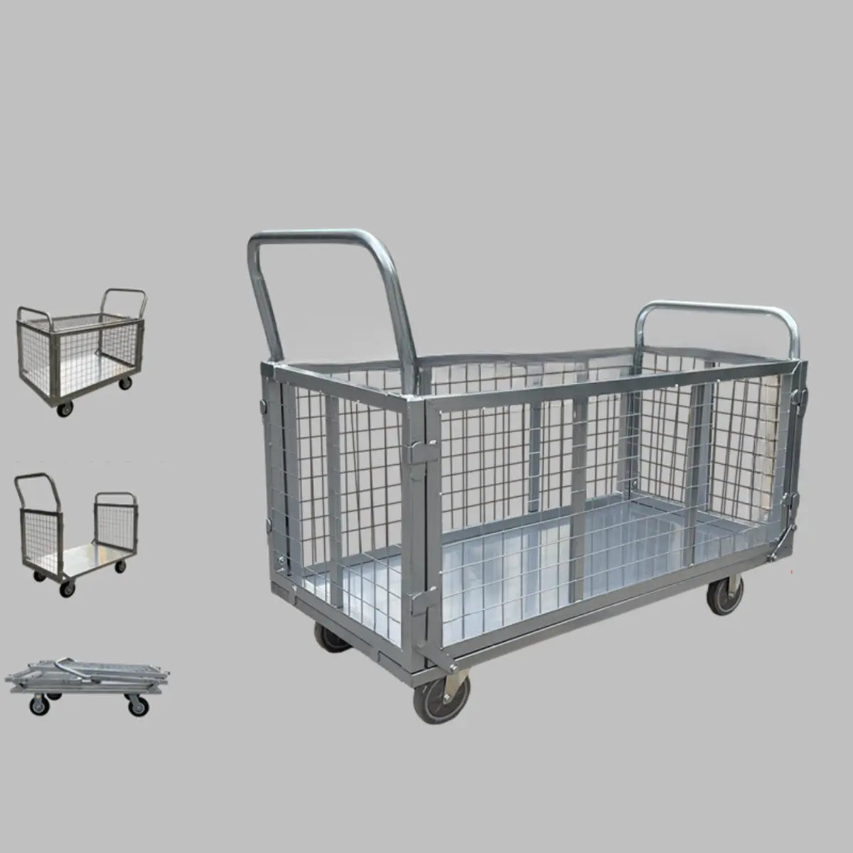 Silver Metal Mesh Handle Utility Cart with Casters Image - 9