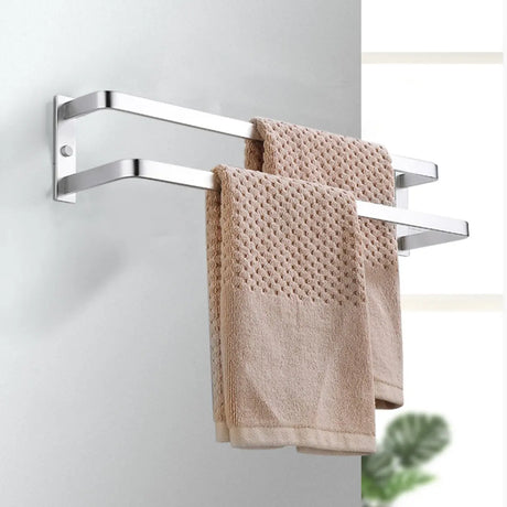 Silver Metal Shelf Bathroom Hardware Set with Hooks Image - 2