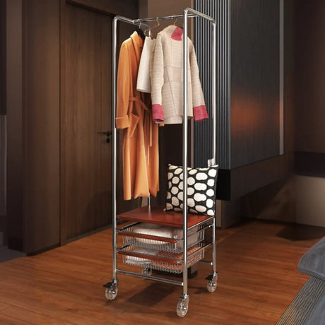 Silver Metallic Mobile Storage Coat Rack with Lockers Image - 1