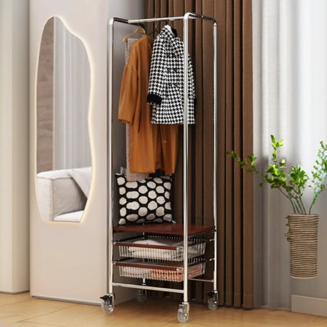 Silver Metallic Mobile Storage Coat Rack with Lockers Image - 2