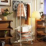 Silver Metallic Mobile Storage Coat Rack with Lockers Image - 4