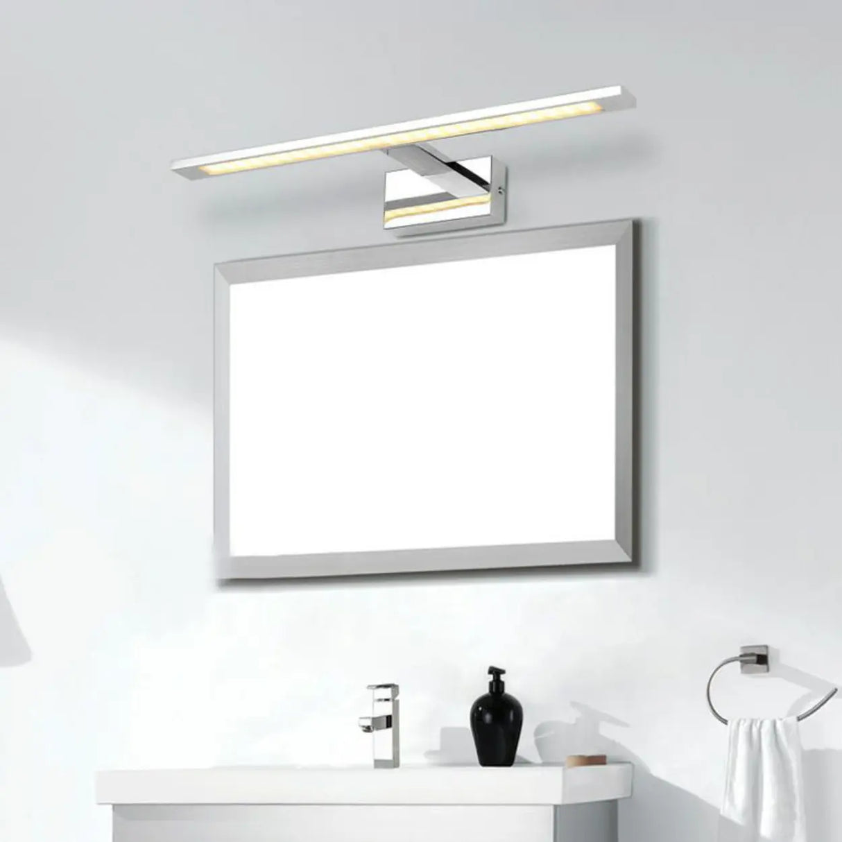 Silver Modern Rectangular LED Bathroom Vanity Light Image - 4