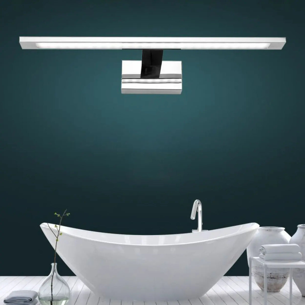 Silver Modern Rectangular LED Bathroom Vanity Light Image - 5