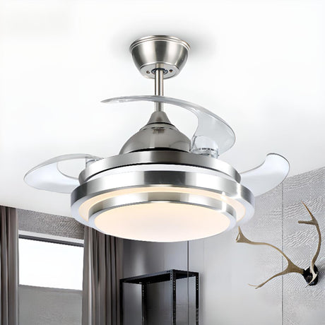 Silver Retractable 4 Plastic Blades Ceiling Fan Light Image - 1