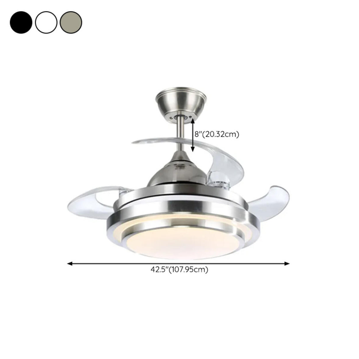 Silver Retractable 4 Plastic Blades Ceiling Fan Light 