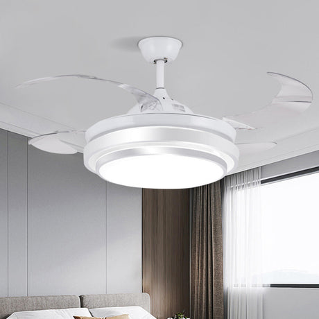 Silver Retractable 4 Plastic Blades Ceiling Fan Light Image - 2