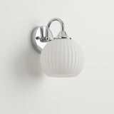 Silver Ribbed Glass Globe Bedside LED Wall Sconce Image - 10