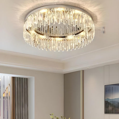 Silver Round Crystal Strip Flush Mount Ceiling Light Image - 1