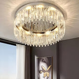 Silver Round Crystal Strip Flush Mount Ceiling Light Image - 11