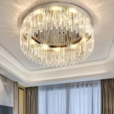 Silver Round Crystal Strip Flush Mount Ceiling Light Image - 12