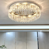 Silver Round Crystal Strip Flush Mount Ceiling Light Image - 13