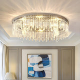 Silver Round Crystal Strip Flush Mount Ceiling Light Image - 15