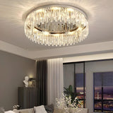 Silver Round Crystal Strip Flush Mount Ceiling Light Image - 16