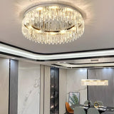 Silver Round Crystal Strip Flush Mount Ceiling Light Image - 17