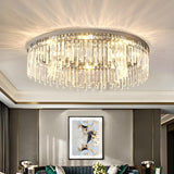 Silver Round Crystal Strip Flush Mount Ceiling Light Image - 4