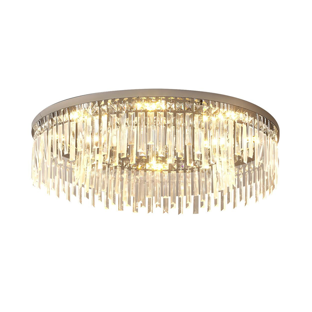 Silver Round Crystal Strip Flush Mount Ceiling Light Image - 7