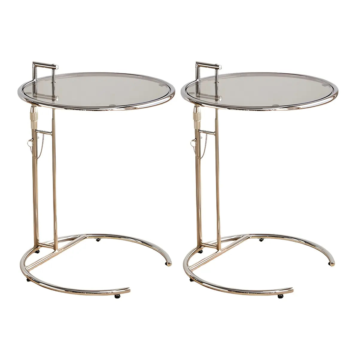 Silver Round Glass Adjustable Height C-Shaped End Table Image - 11