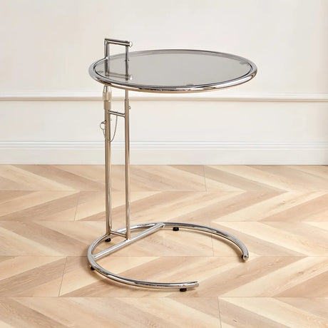 Silver Round Glass Adjustable Height C-Shaped End Table Image - 2