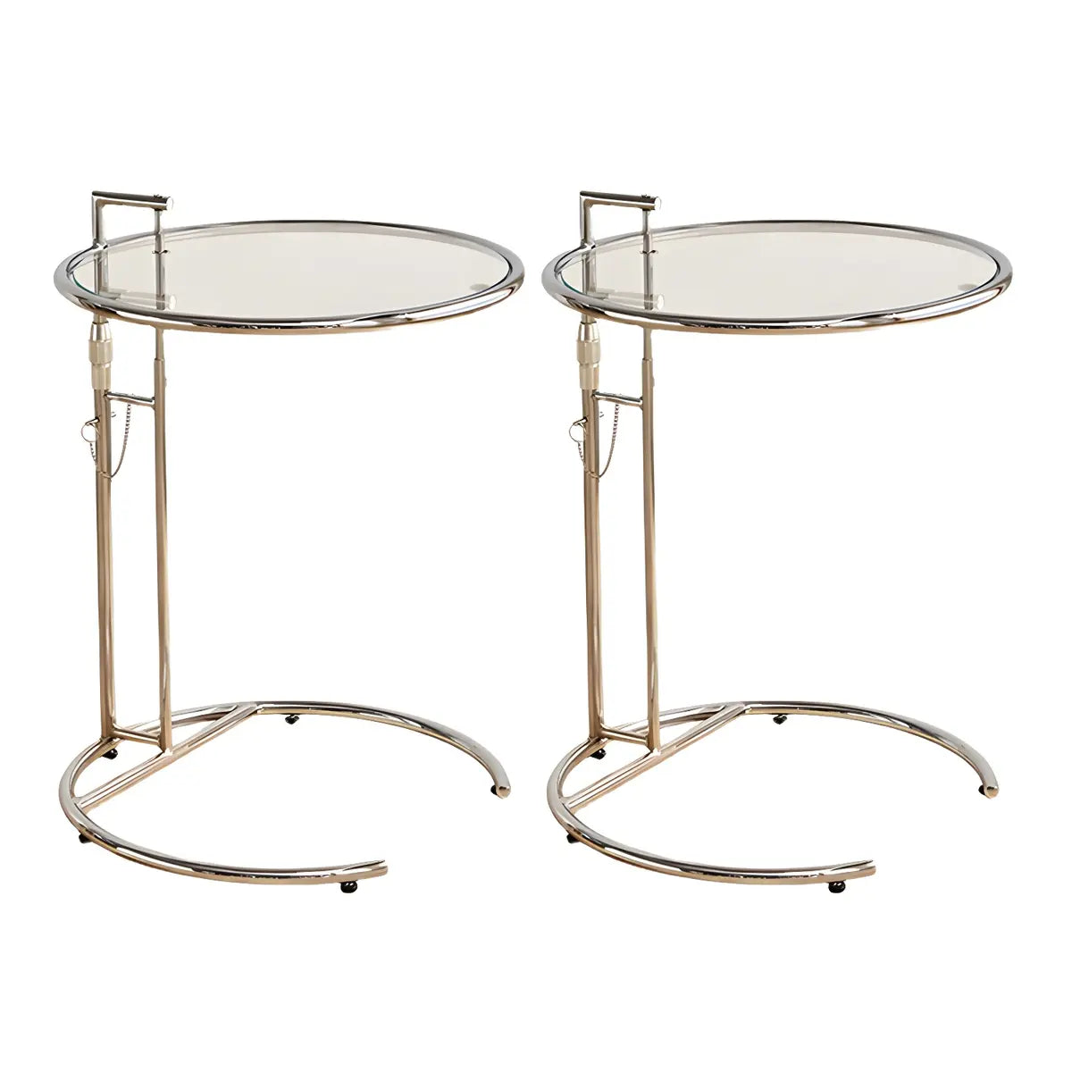 Silver Round Glass Adjustable Height C-Shaped End Table Image - 7