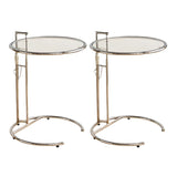 Silver Round Glass Adjustable Height C-Shaped End Table Image - 7