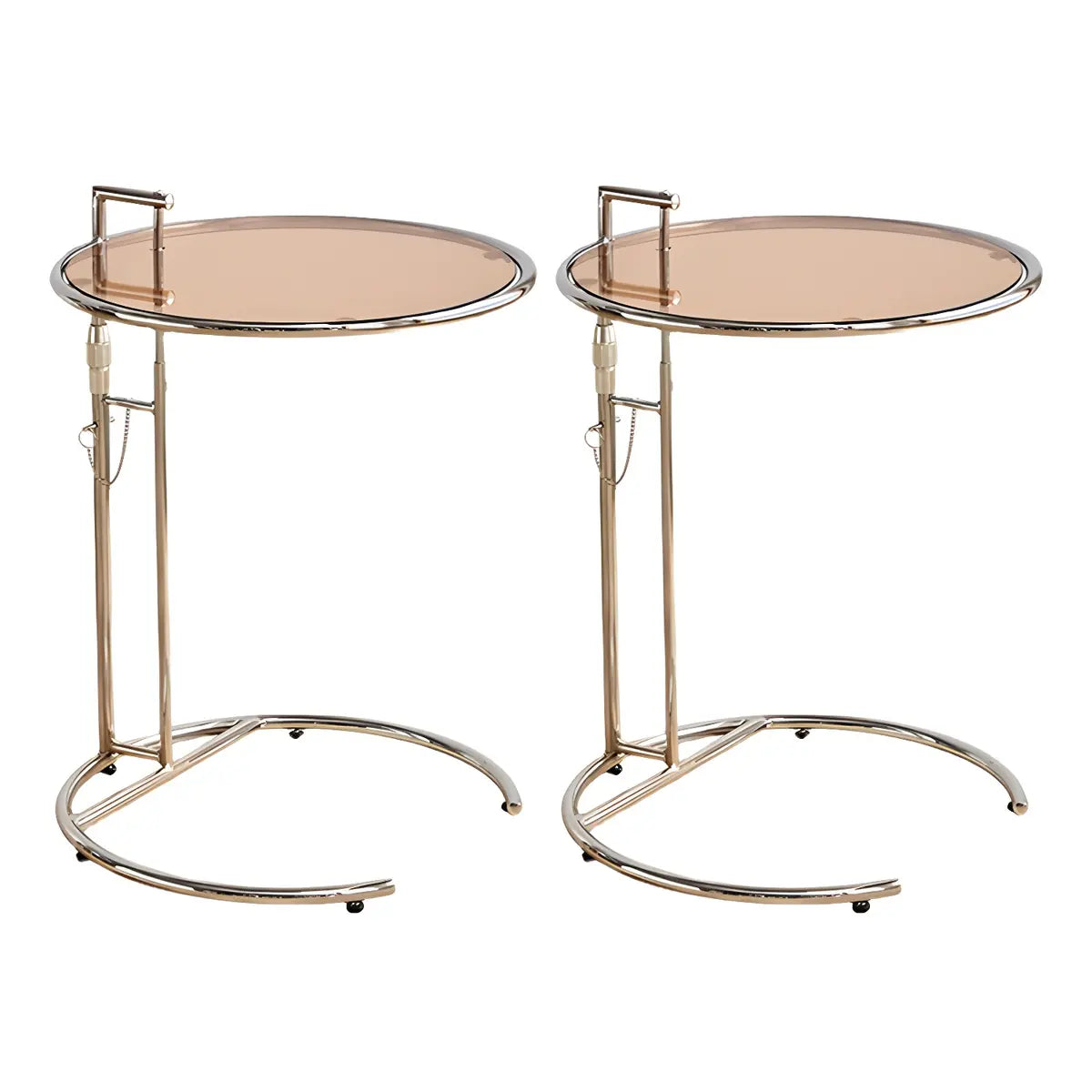 Silver Round Glass Adjustable Height C-Shaped End Table Image - 9