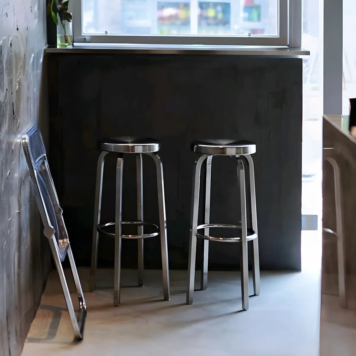 Silver Round Stainless Steel Backless Bar Stool 29 Inch Image - 1