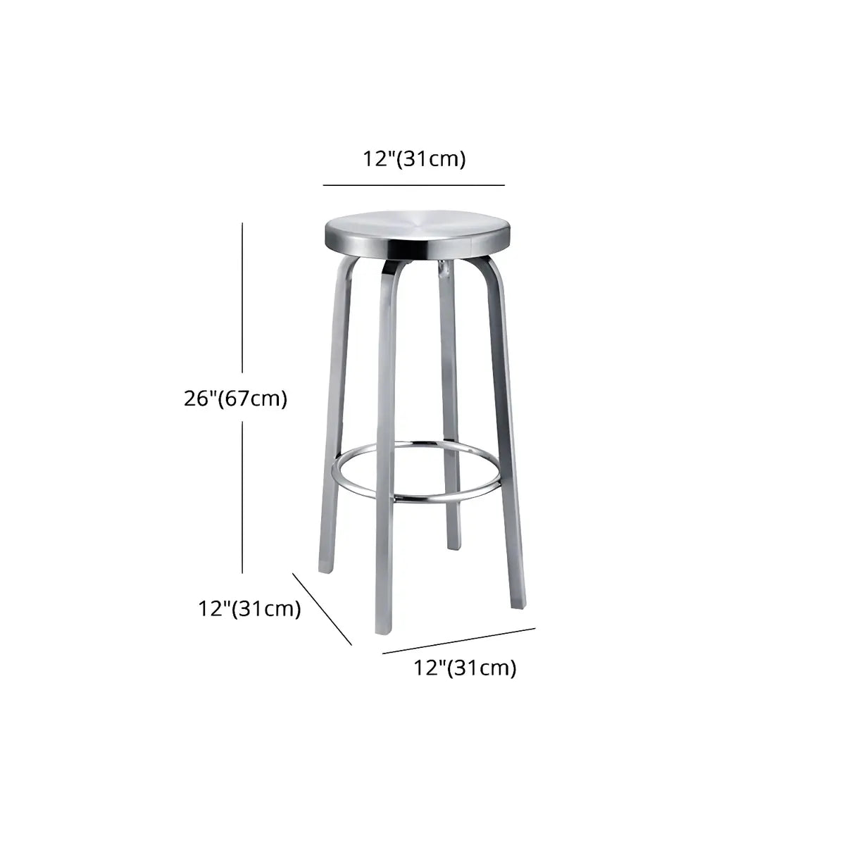 Silver Round Stainless Steel Backless Bar Stool 29 Inch 