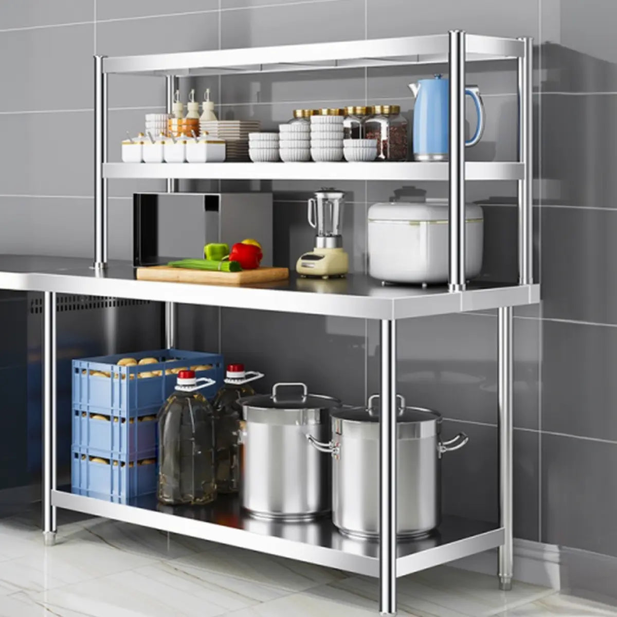 Silver Stainless Steel Baker's Rack with Microwave Shelf Image - 3