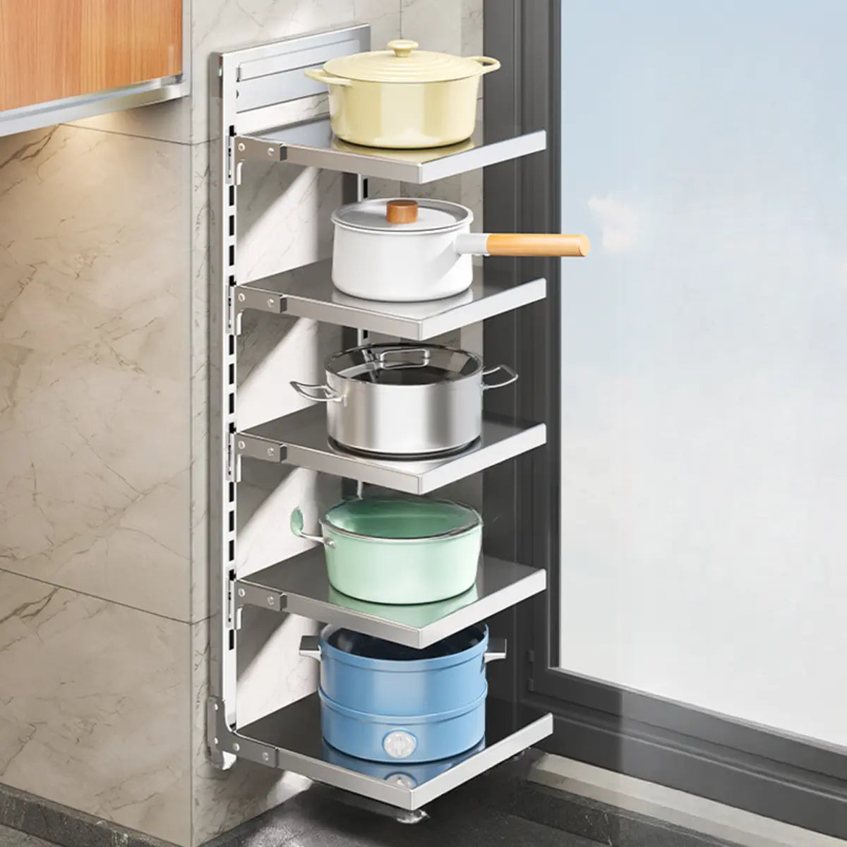 Silver Stainless Steel Narrow Baker's Rack with Shelves Image - 7